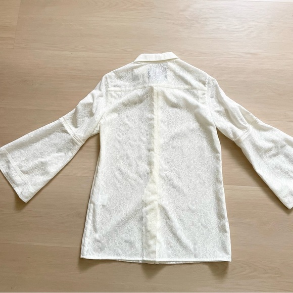 J KOO designer lace bell sleeve button up shirt blouse xs - Picture 6 of 8